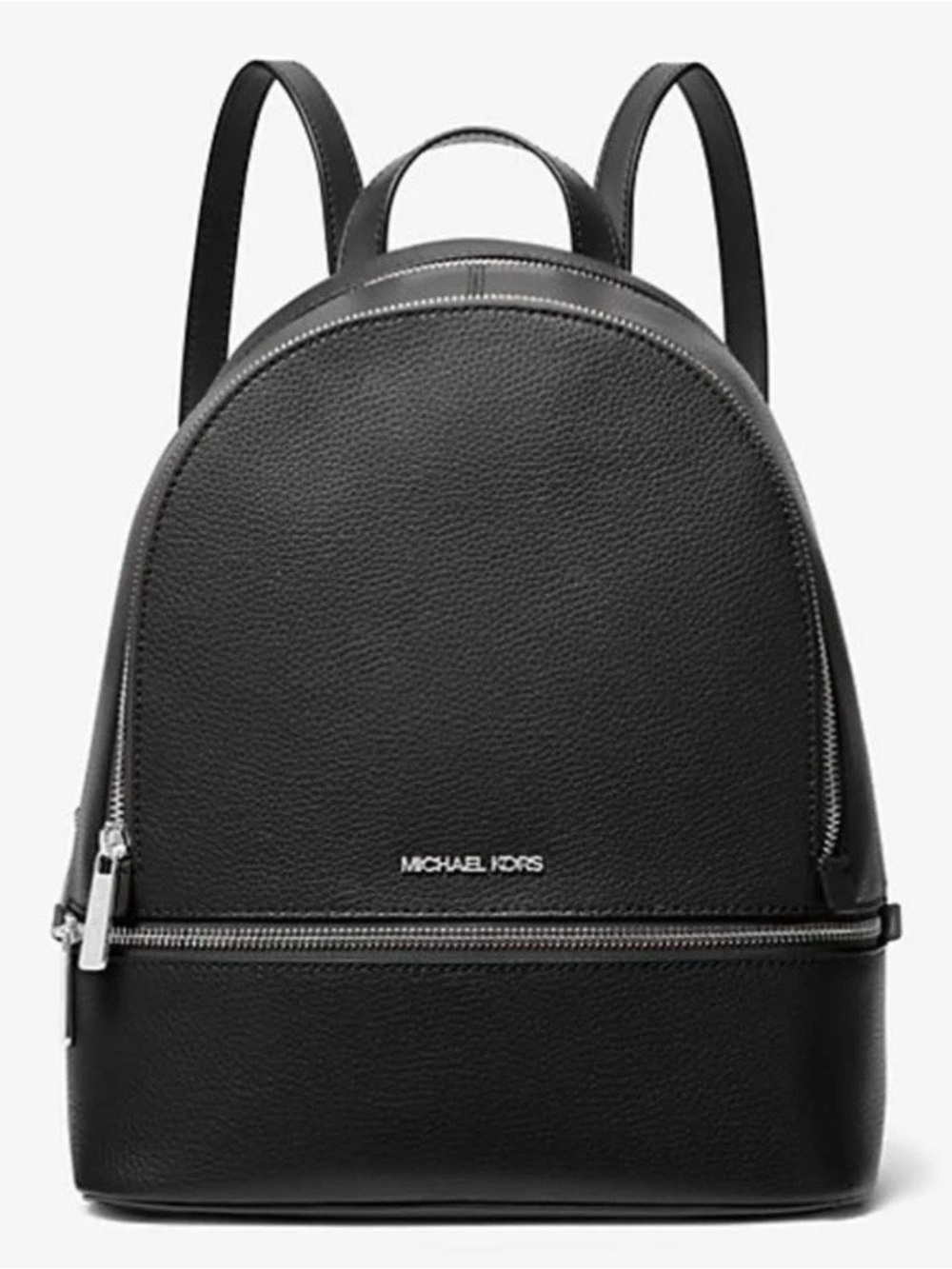 Michael Kors Black Pebbled Leather Backpack with Silver Hardware New